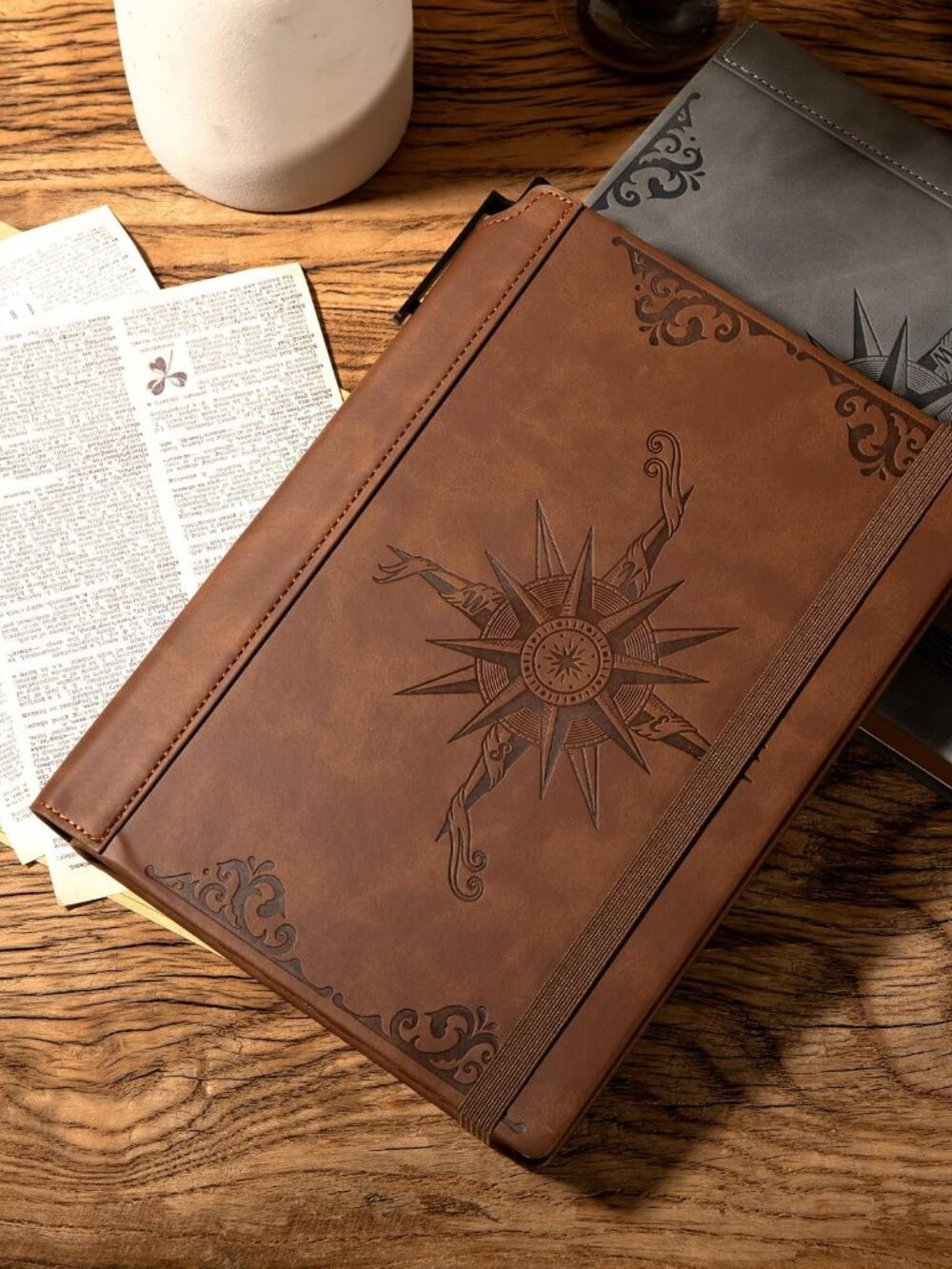 Compass Leather Journal for Men Women, A5 Lined Notebook Writing Gift - Picture 2 of 7